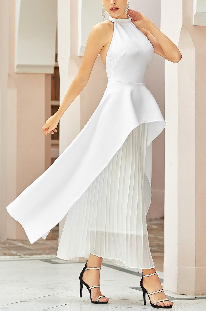 backless pleated dress A-Line Halter Backless Pleated Blue Chiffon Long Prom Dresses, Blue / 0
