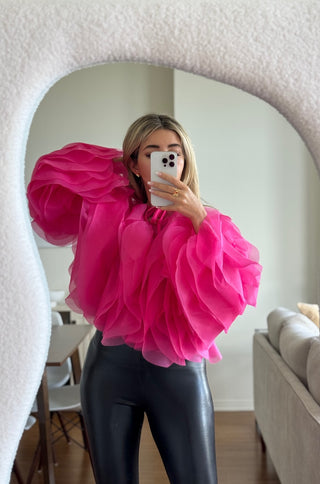 Rose blouse styled with black pants – romantic sheer top by shopUNIQUES