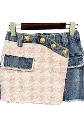 Houndstooth Denim Mini Skirt