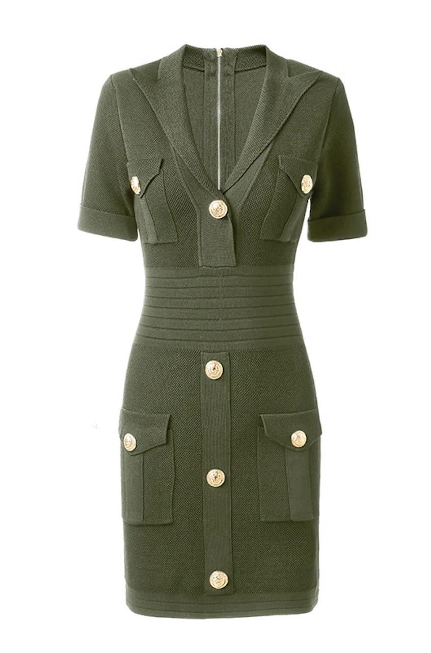 green emerald velvet dress Entice Racerback Gold Button Mini Dress Cream– Selfie Leslie main image 0