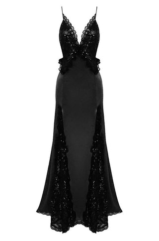 Giselle Sequined Lace Satin Maxi Dress