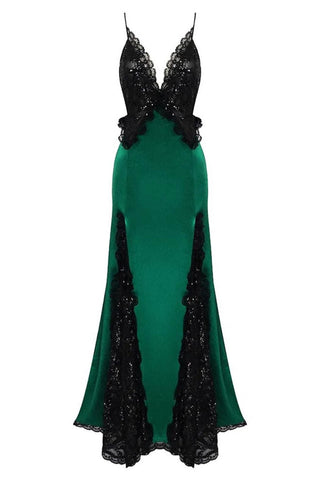 Giselle Sequined Lace Satin Maxi Dress