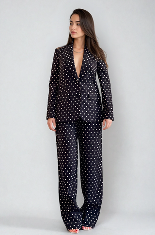 Adriana Polka-Dot Blazer Pants Set in Black