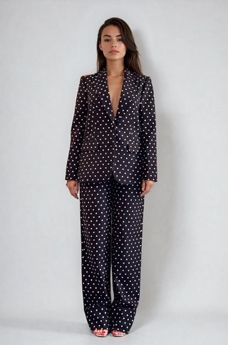 Adriana Polka-Dot Blazer Pants Set in Black