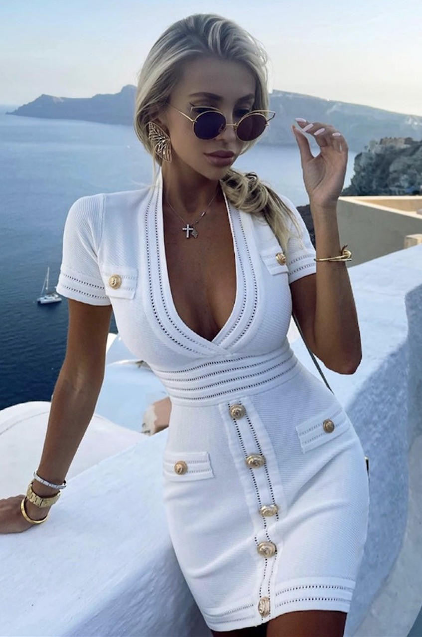 Lina Short Sleeve Knit Mini Dress White / L Lina Short Sleeve Knit Mini Dress White / L