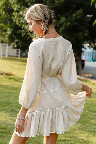 3/4 sleeve button down A-line linen dress