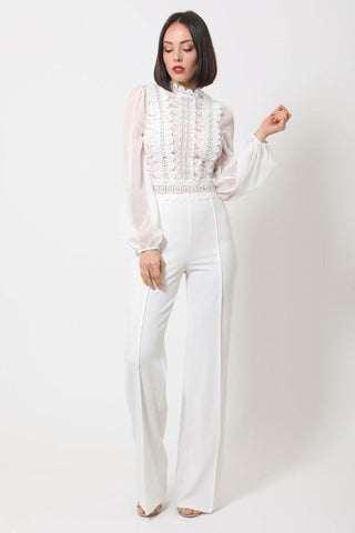 Long Sleeve Mesh Crotchet Jumpsuit