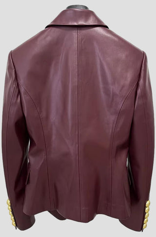 Nadine Burgundy Faux Leather Blazer