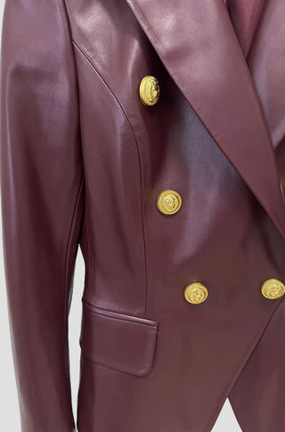 Nadine Burgundy Faux Leather Blazer