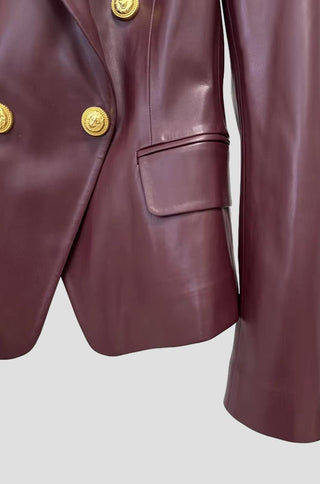 Nadine Burgundy Faux Leather Blazer