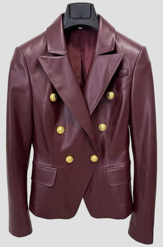 Nadine Burgundy Faux Leather Blazer