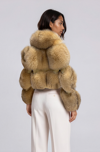 Elle Natural Fox Fur Crop Leather Jacket