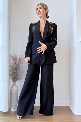 Nelya Butterfly-applique Embellished Blazer Pants Set