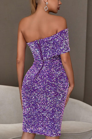 Lilac Sequin Off Shoulder Bodycon cocktail dress