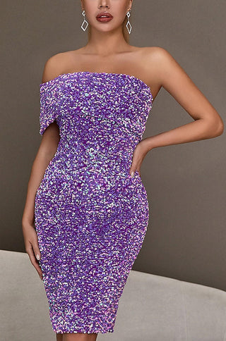 Lilac Sequin Off Shoulder Bodycon cocktail dress