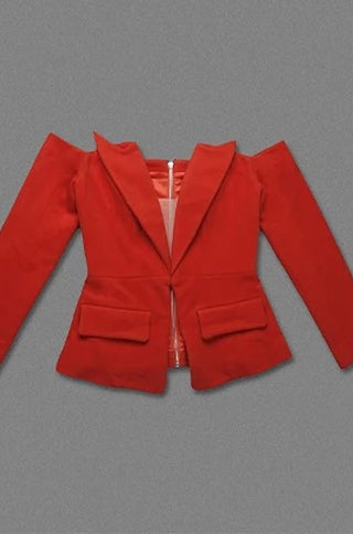 Mia Red Off-the-shulder Peplum Blazer