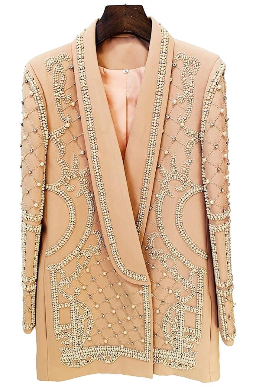 Mina Pearl-Embellished Blazer Minidress Blush / M / US 4 Mina Pearl-Embellished Blazer Minidress Blush / M / US 4