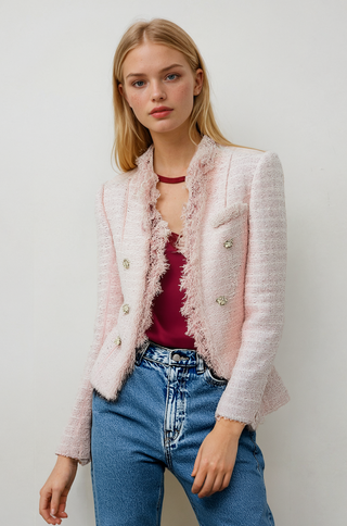 Pink Tweed Pearl & Crystal Collar Jacket