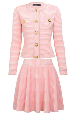 Brie Ribbed Knit Cardigan & Mini Skirt Set