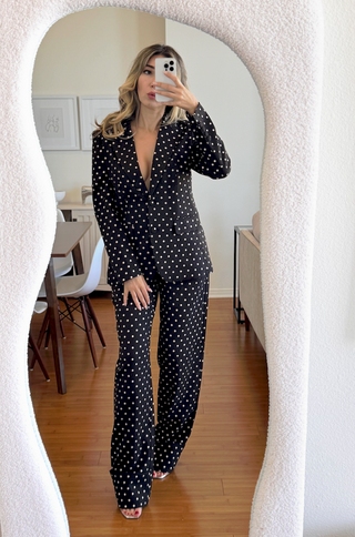 Adriana Polka-Dot Blazer Pants Set in Black
