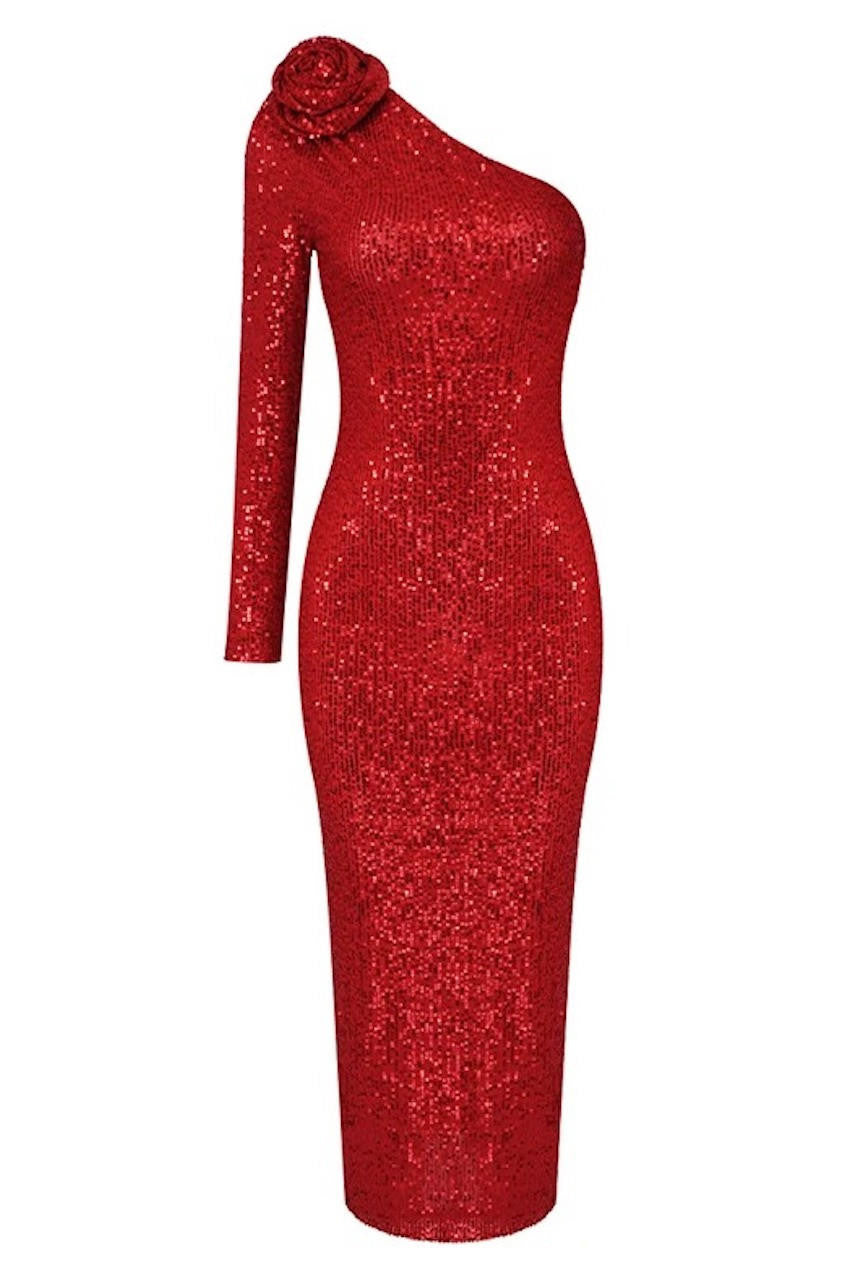 Diva Red Sequin Midi Dress shopUNIQUES.com Diva Red Sequin Midi Dress shopUNIQUES.com