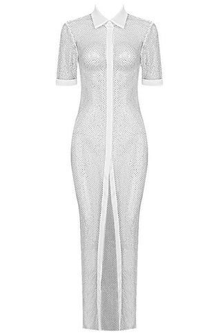 Rhinestone Mesh Maxi Shirt Dress