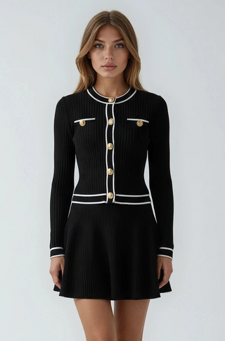 Brie Ribbed Knit Cardigan & Mini Skirt Set