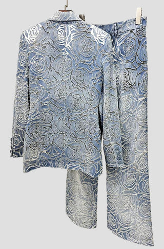 Rosalie Floral Denim Jacquard Pantsuit