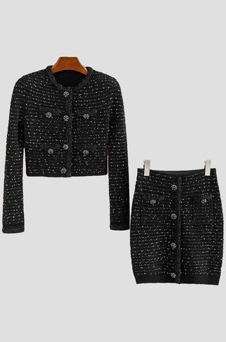 Elise Sequined Tweed Cardigan Skirt Set