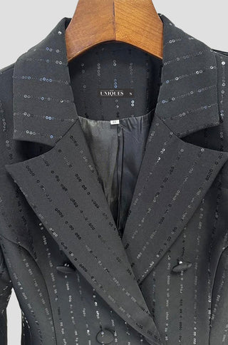 Noir Sequin Pinstripe Blazer Pantsuit