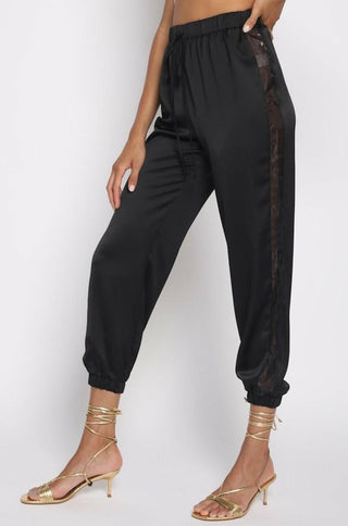 sheer side satin jogger pants