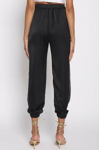 sheer side satin jogger pants