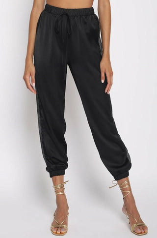 sheer side satin jogger pants