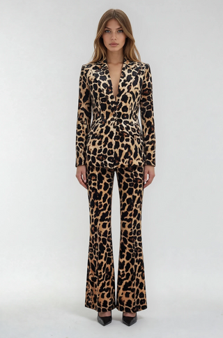 Adele Velvet Leopard Blazer Pants Set