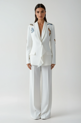 Nelya Butterfly-applique Embellished Blazer Pants Set