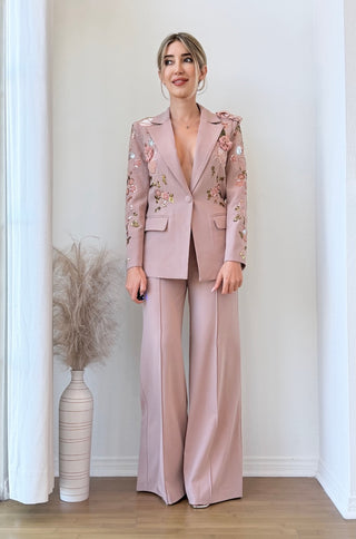 Nelya Embellished Floral Embroidered Blazer Pants Set