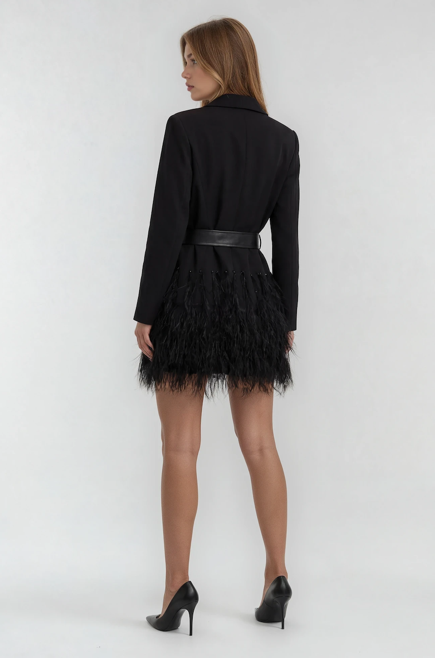 belted black blazer dress Black Button Detail Belted Waist Blazer Dress