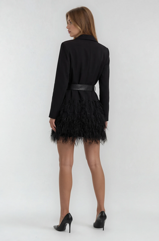 Elle Belted Feather Blazer Dress