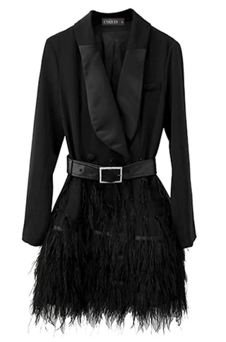 Elle Belted Feather Blazer Dress