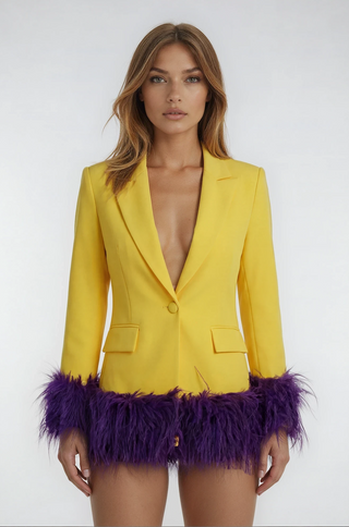 Zuri Feather Trim Long Blazer