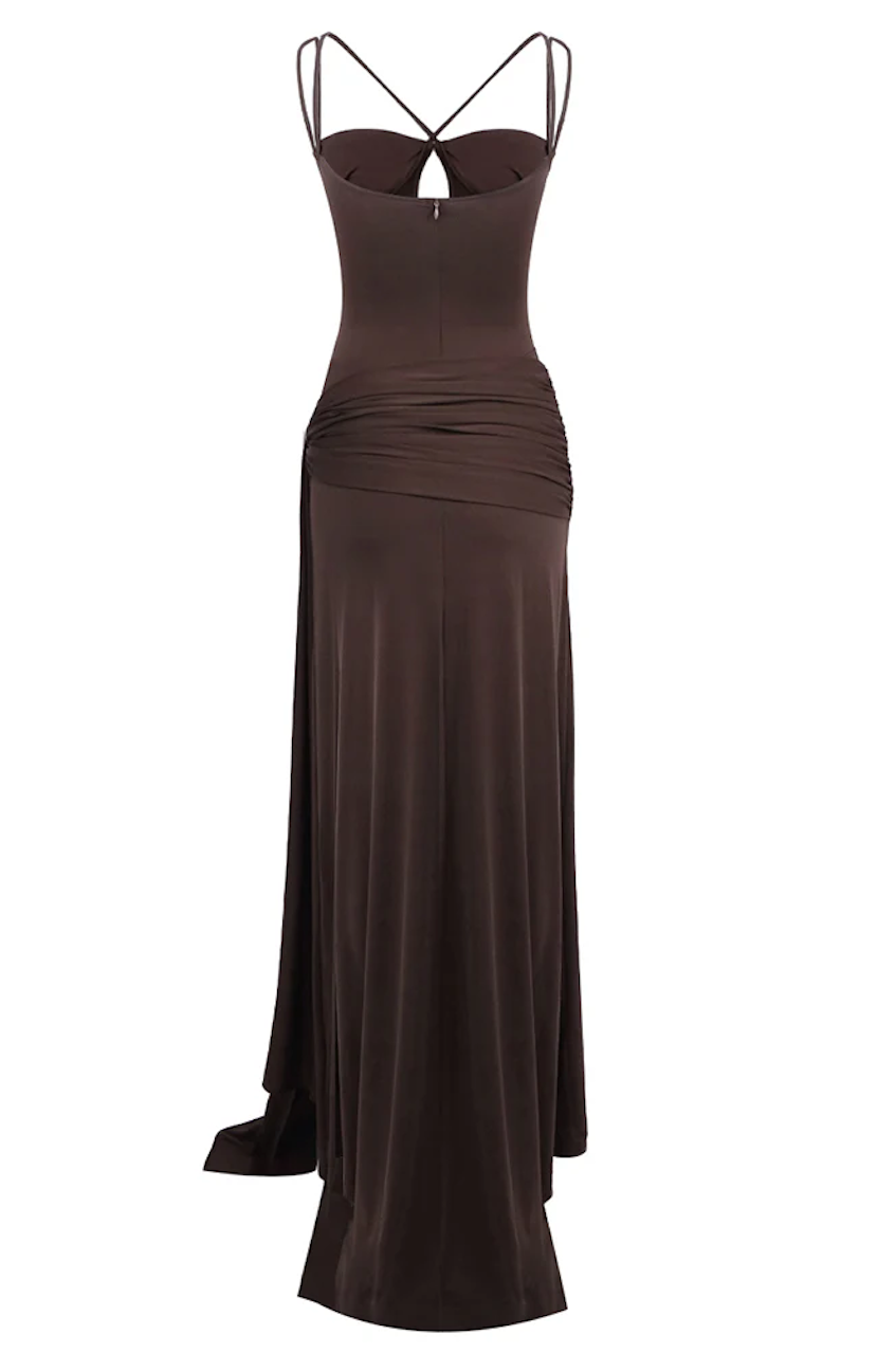 Sienna Draped Cutout Maxi Dress Brown / S Sienna Draped Cutout Maxi Dress Brown / S