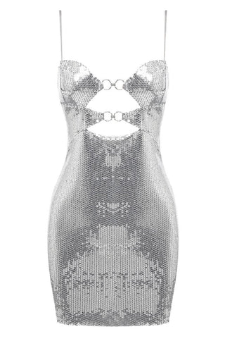 Nina Silver Sequined Cutout Minidress