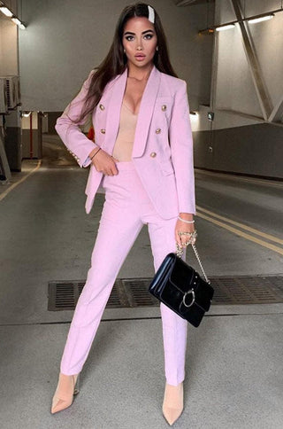 Double Breasted Blazer Straight Leg Pant Suit