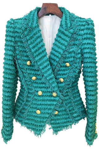 teal green tweed blazer