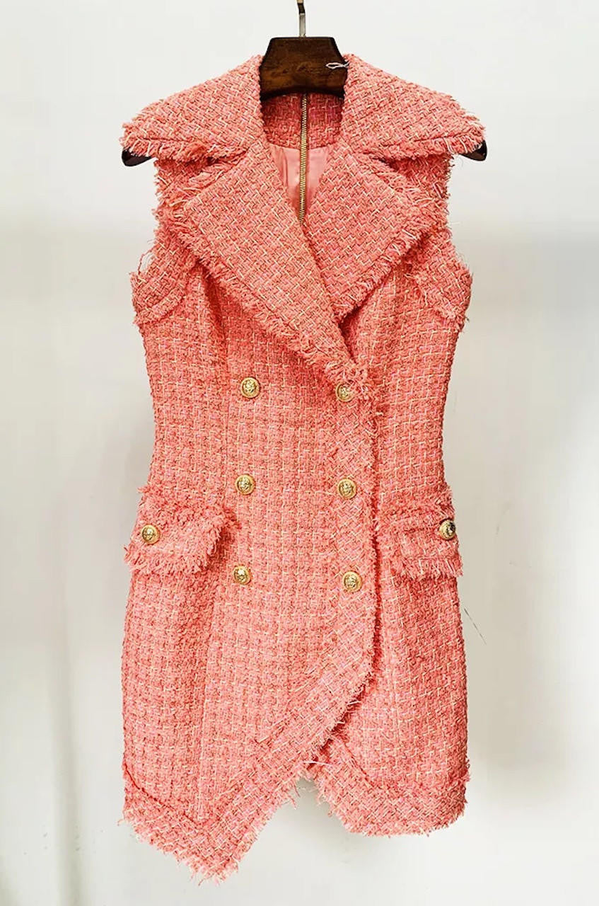 Tweed Double-Breasted Blazer Dress –