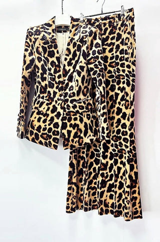 Adele Velvet Leopard Blazer Pants Set