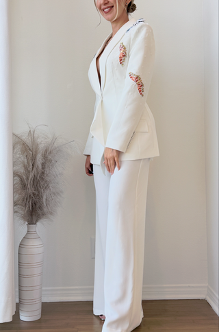 Nelya Butterfly-applique Embellished Blazer Pants Set