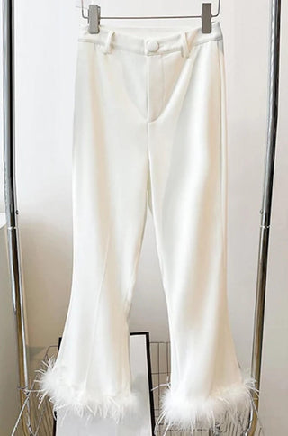 white feather blazer pants set