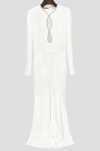 Elira Crystal Trim White Jumpsuit