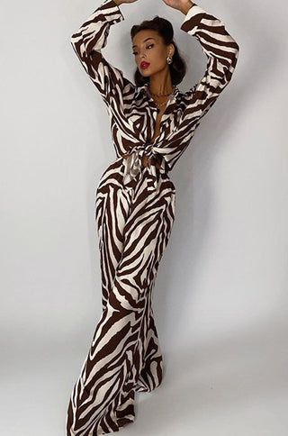 Zebra Print Matching Long Shirt Pants set